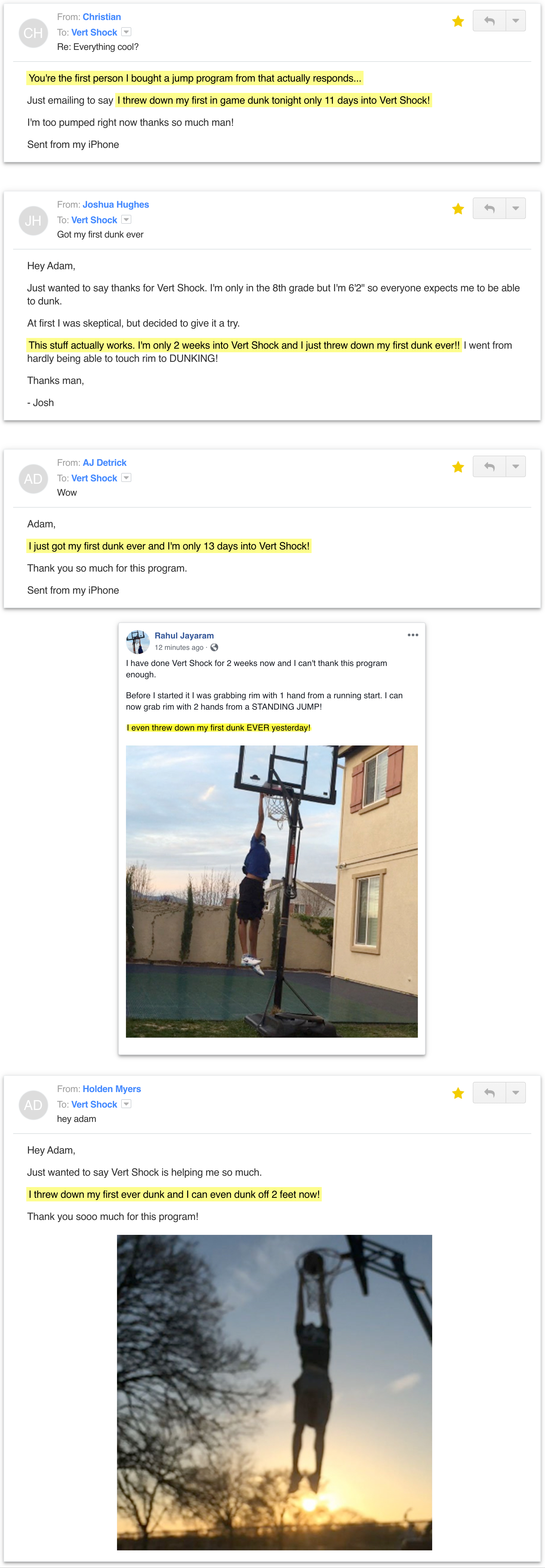 A screenshot of a Facebook page featuring a picture of a man performing advanced jumps on a trampoline, showcasing his incredible vertical leap with the help of Vert Shock training program.