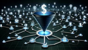 An image showcasing affiliate marketing optimization techniques with a dollar sign symbolically represented within a funnel.