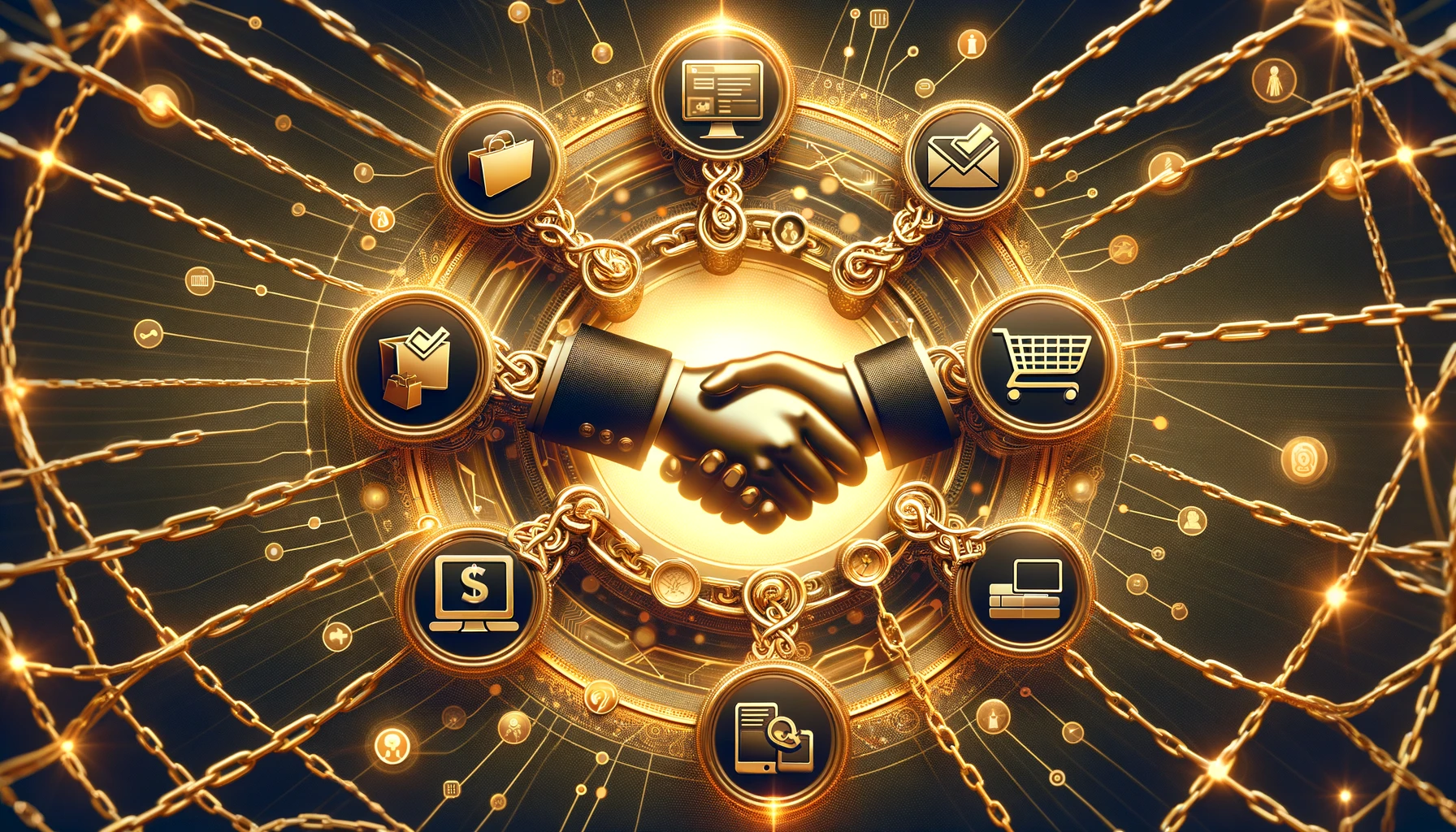 An Affiliate Marketing Program handshake surrounded by chains.