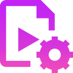 A purple and pink logo.