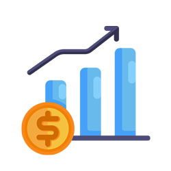 A graph with a dollar and a dollar coin.